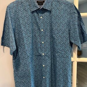 Bugatchi Blue Casual Button Down Shirt Geometric Print